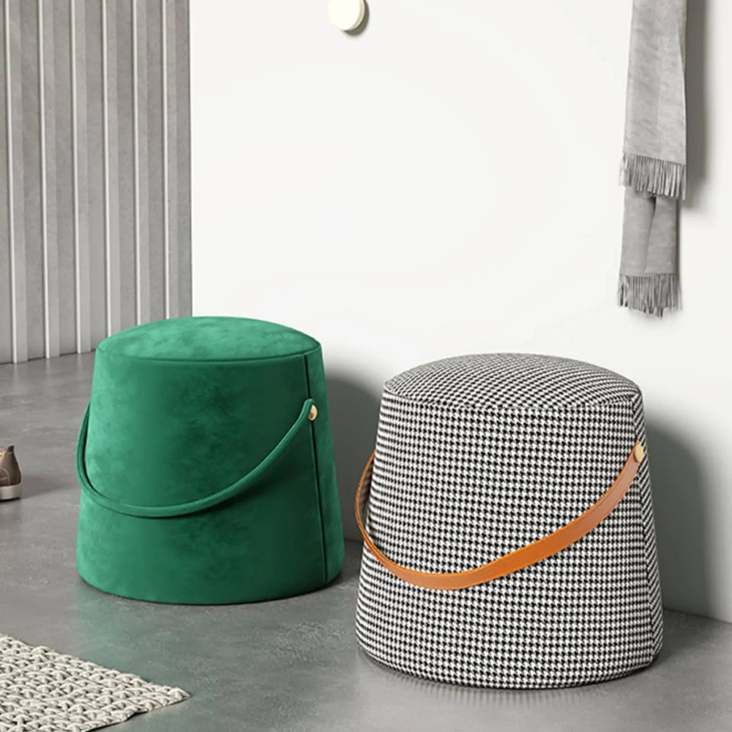 Stylish Cotton Linen Stools with Leather Strap – Perfect for Modern Living Spaces fel-1991