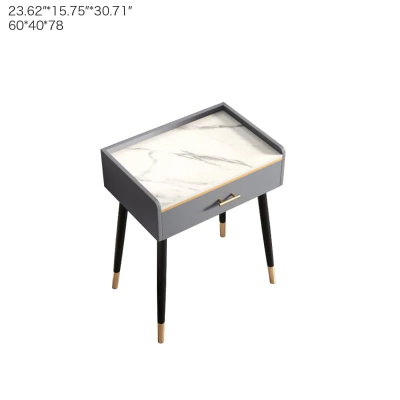 Luxury Sintered Stone & Faux Leather Makeup Table with LED Mirror - Modern Vanity Desk for Elegant Spaces fel-1994