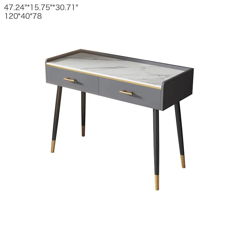 Luxury Sintered Stone & Faux Leather Makeup Table with LED Mirror - Modern Vanity Desk for Elegant Spaces fel-1994