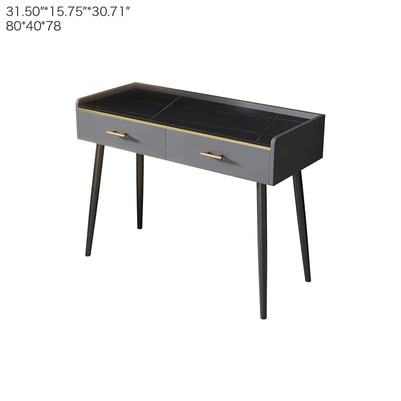 Luxury Sintered Stone & Faux Leather Makeup Table with LED Mirror - Modern Vanity Desk for Elegant Spaces fel-1994