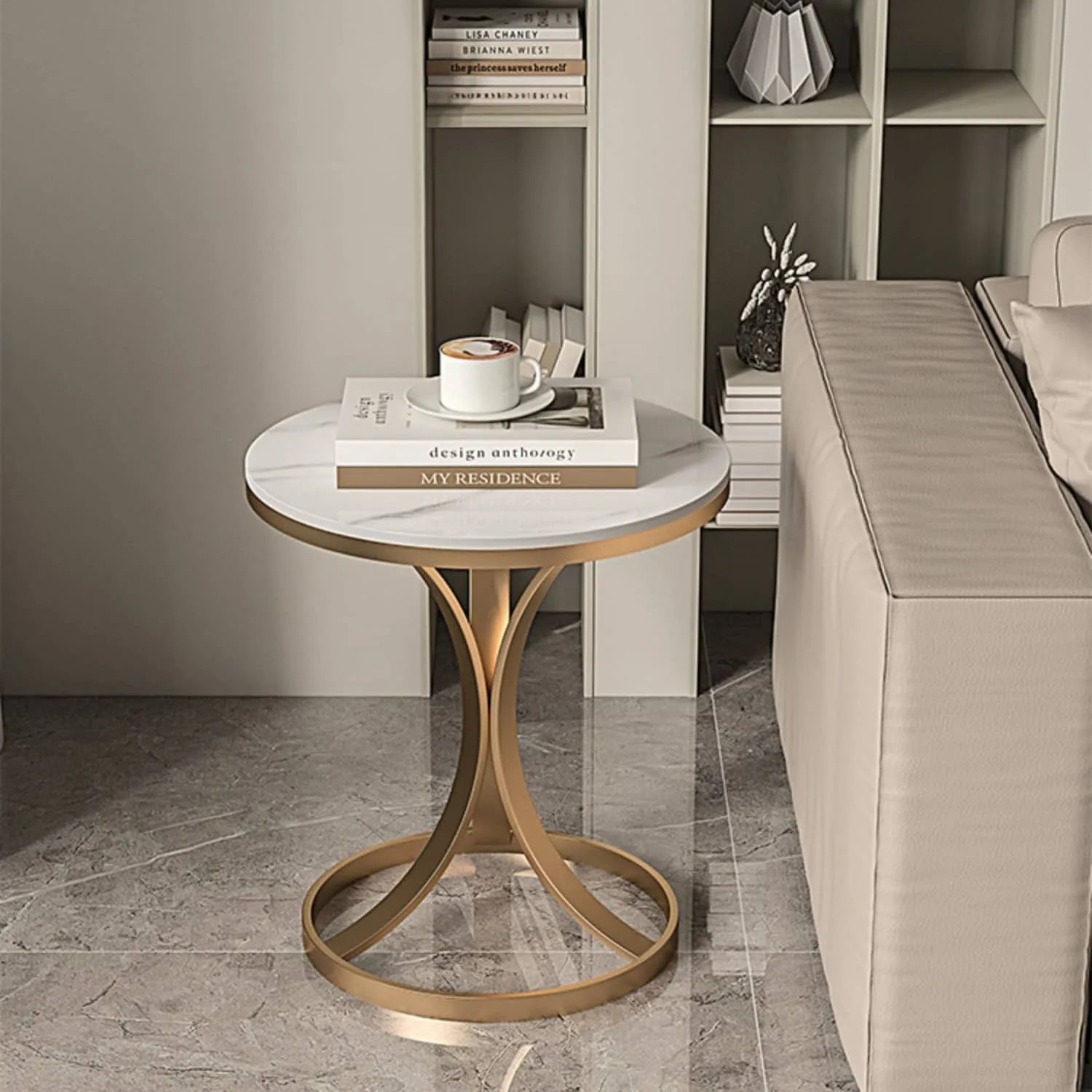 Luxurious Sintered Stone Coffee Table with Elegant Gold Base - Perfect for Modern Living Spaces fel-2006
