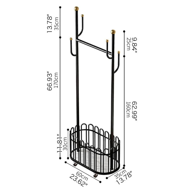 Elegant Metal Coat Hanger with Storage Basket and Wheels for Modern Living Spaces fel-2007