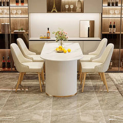 Sleek Sintered Stone Dining Table with Luxurious Faux Leather Chairs for Modern Elegance fel-2021