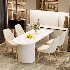 Sleek Sintered Stone Dining Table with Luxurious Faux Leather Chairs for Modern Elegance fel-2021