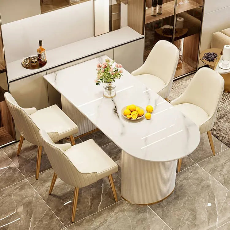 Sleek Sintered Stone Dining Table with Luxurious Faux Leather Chairs for Modern Elegance fel-2021