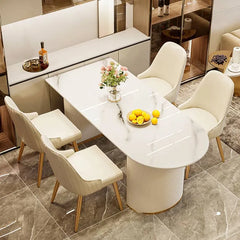 Sleek Sintered Stone Dining Table with Luxurious Faux Leather Chairs for Modern Elegance fel-2021