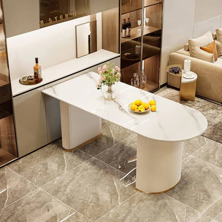 Sleek Sintered Stone Dining Table with Luxurious Faux Leather Chairs for Modern Elegance fel-2021