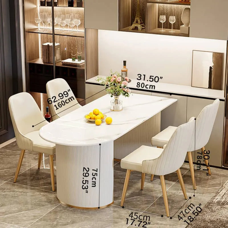 Sleek Sintered Stone Dining Table with Luxurious Faux Leather Chairs for Modern Elegance fel-2021