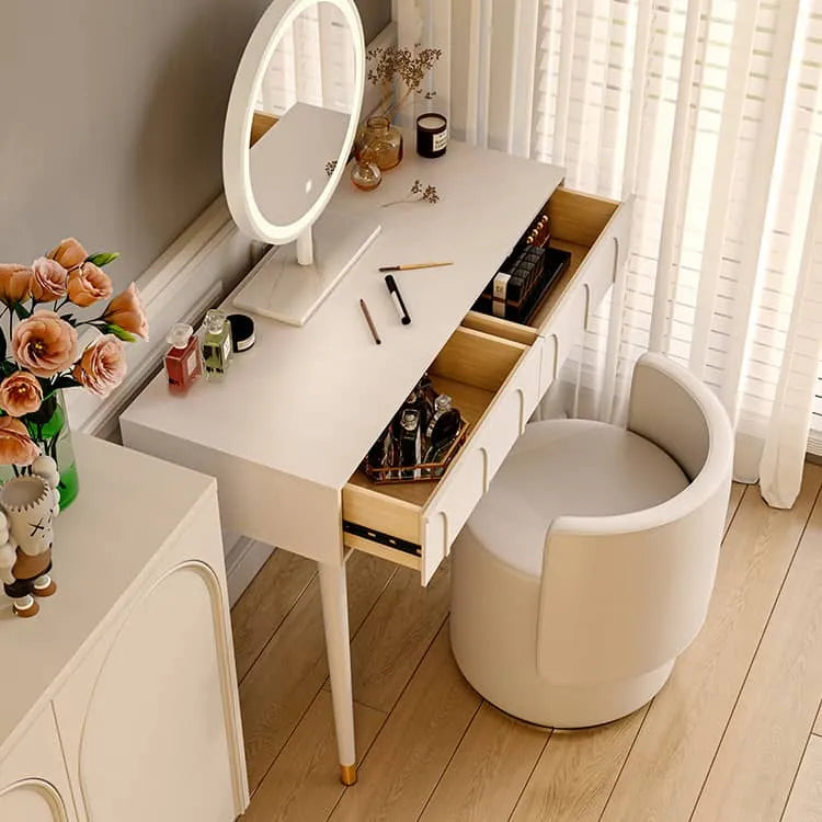 Elegant White Modern Makeup Vanity Table with Mirror and Storage Drawers fel-2022