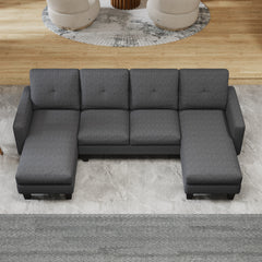 U-Shaped Sofa Coch 4-Seat Sofa with Chaise Polyester Fabric for Living Room Apartment Office (Dark Grey)