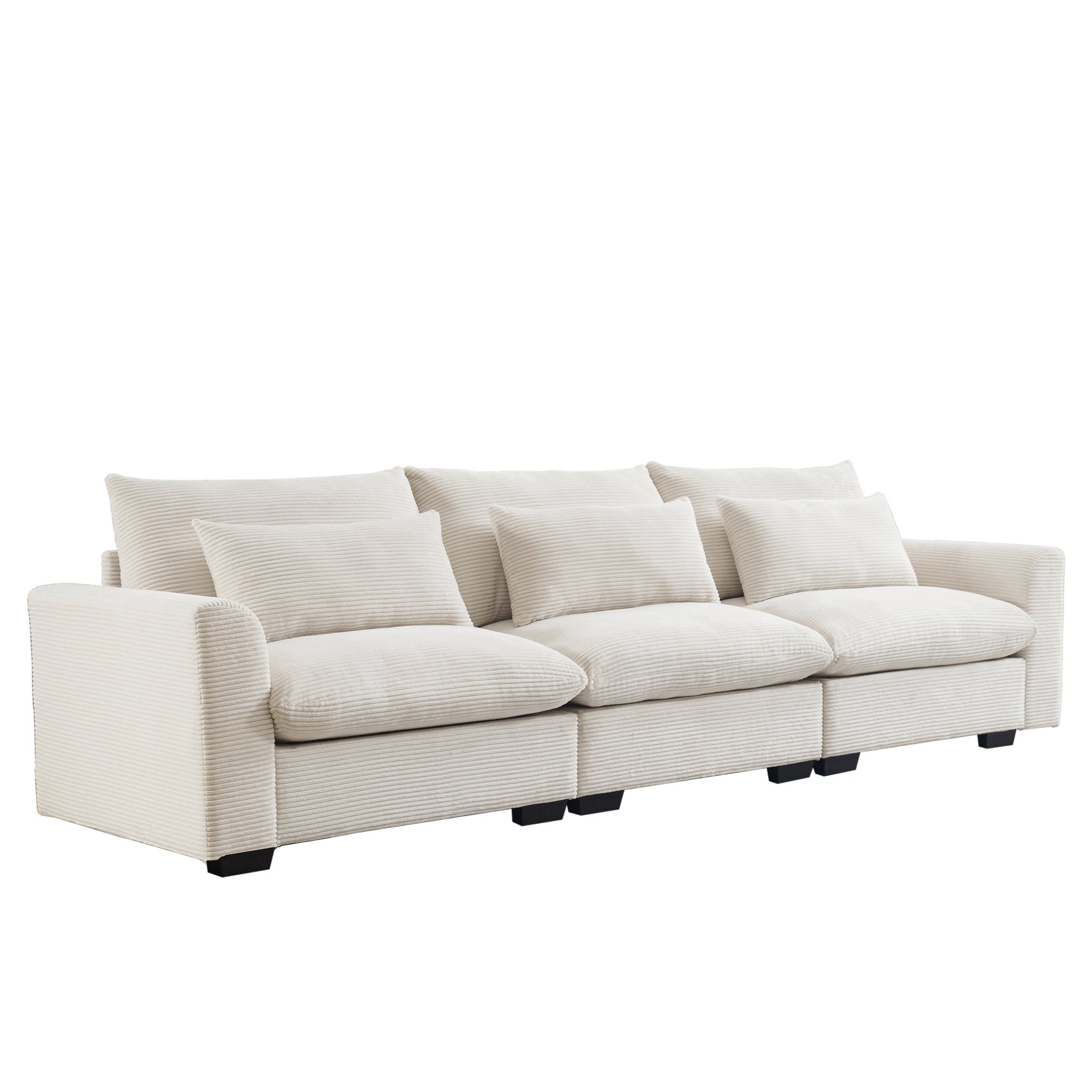 3 Seater Deep Seat Couches for Living Room, Wide and Deep Seat Comfy Living Roo Sofas with 3 Waist Pillows, Beige Corduroy