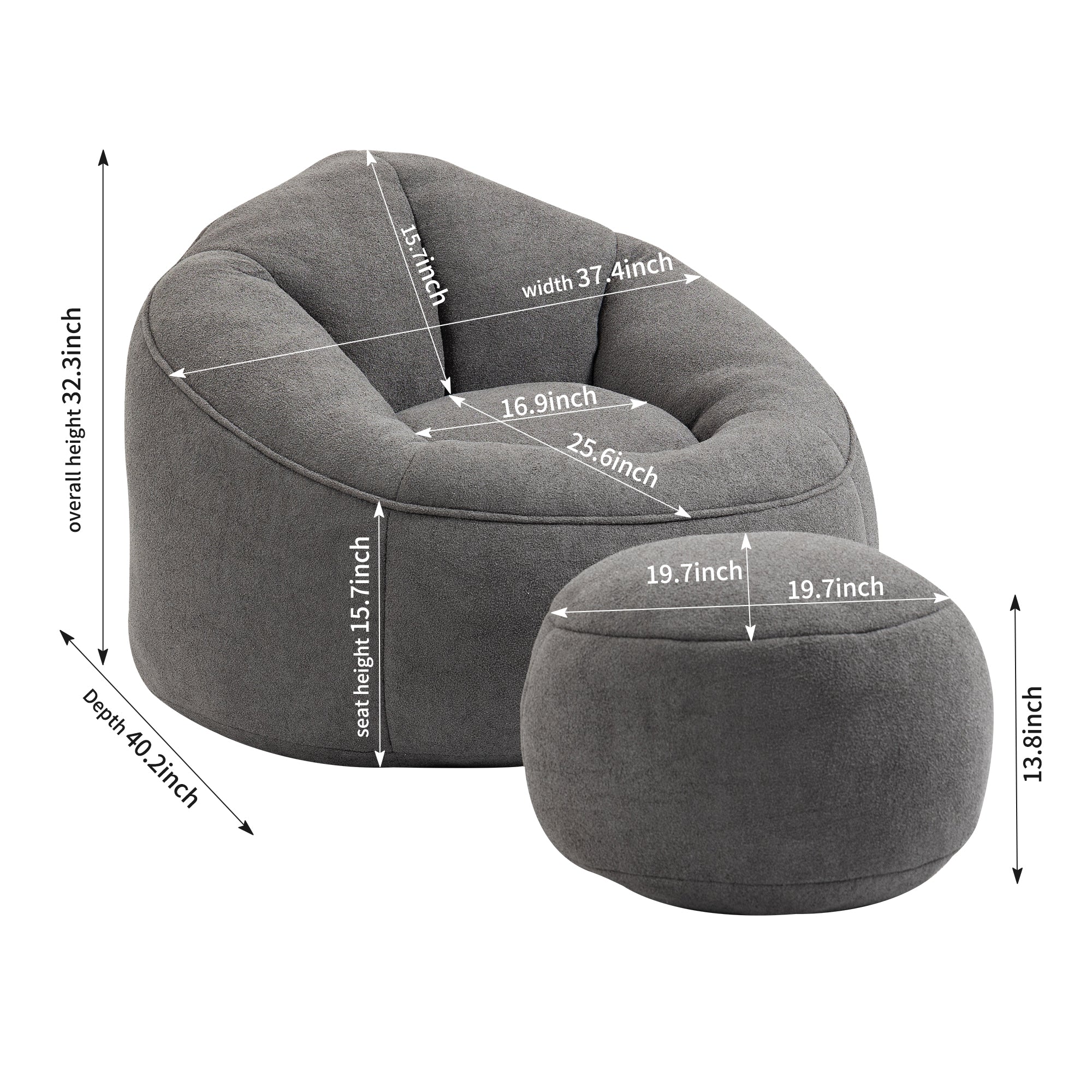 Bedding Bean Bag Sofa Chair High Pressure Foam Bean Bag Chair Adult Material with Padded Foam Padding Compressed Bean Bag With Footrest