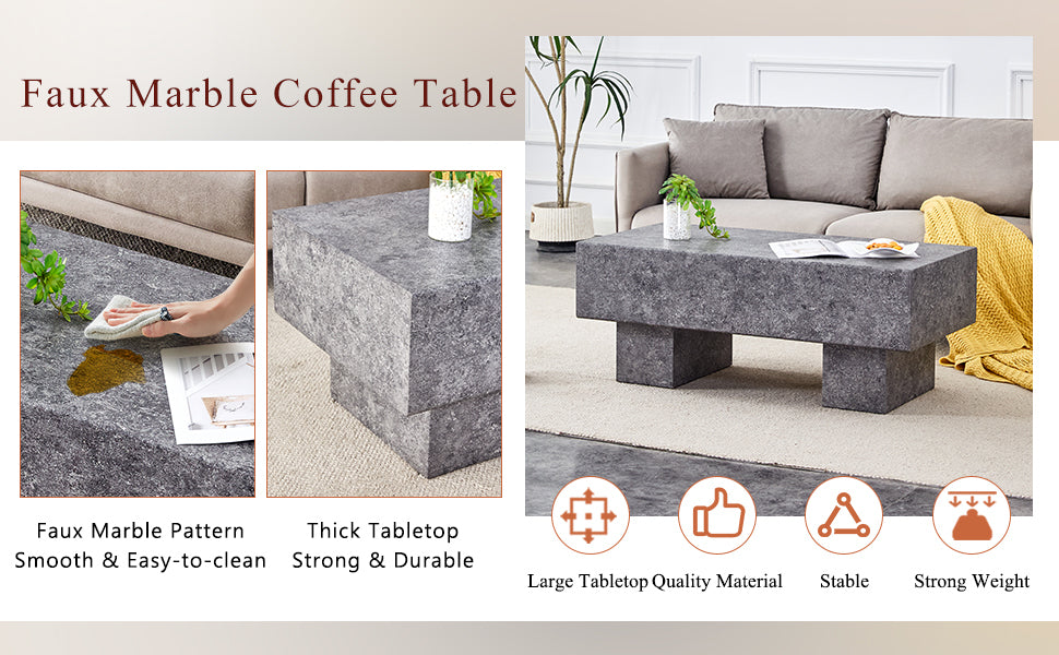 43.3" Rectangular Gray MDF Coffee Table - Practical for Living Rooms