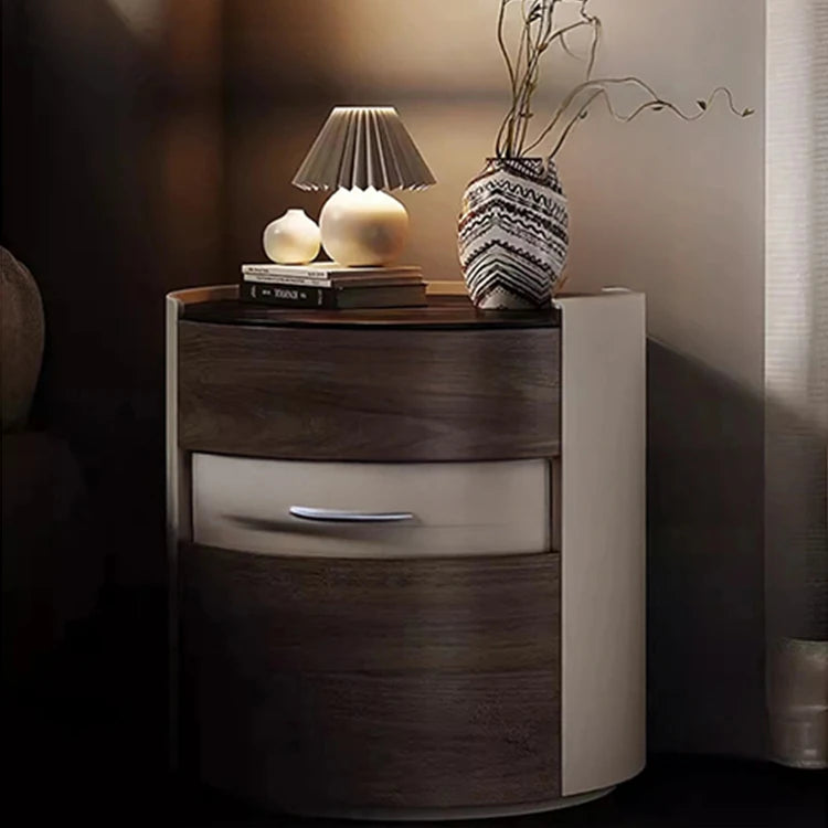 Stylish Modern Bedside Cupboard with Sintered Stone Top & PU Leather Accents - Perfect for Your Bedroom Decor fhx-4573