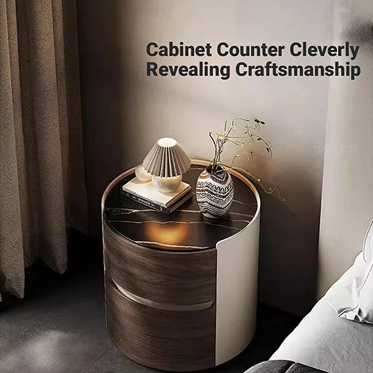 Stylish Modern Bedside Cupboard with Sintered Stone Top & PU Leather Accents - Perfect for Your Bedroom Decor fhx-4573