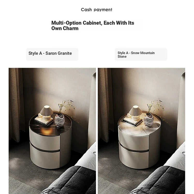 Stylish Modern Bedside Cupboard with Sintered Stone Top & PU Leather Accents - Perfect for Your Bedroom Decor fhx-4573