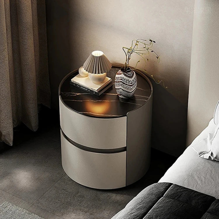 Stylish Modern Bedside Cupboard with Sintered Stone Top & PU Leather Accents - Perfect for Your Bedroom Decor fhx-4573