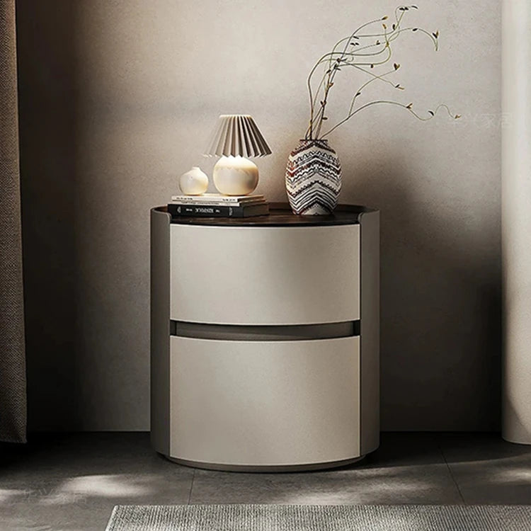 Stylish Modern Bedside Cupboard with Sintered Stone Top & PU Leather Accents - Perfect for Your Bedroom Decor fhx-4573