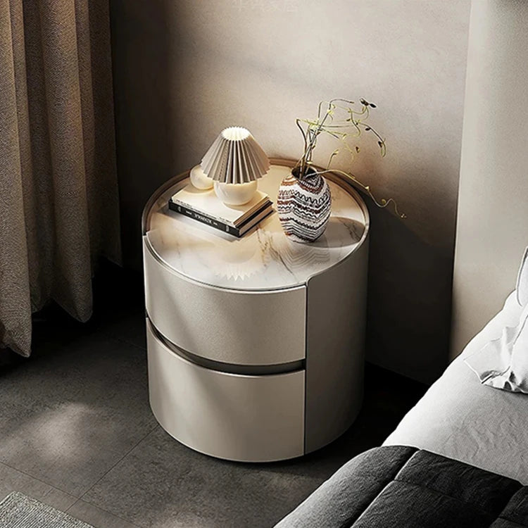 Stylish Modern Bedside Cupboard with Sintered Stone Top & PU Leather Accents - Perfect for Your Bedroom Decor fhx-4573