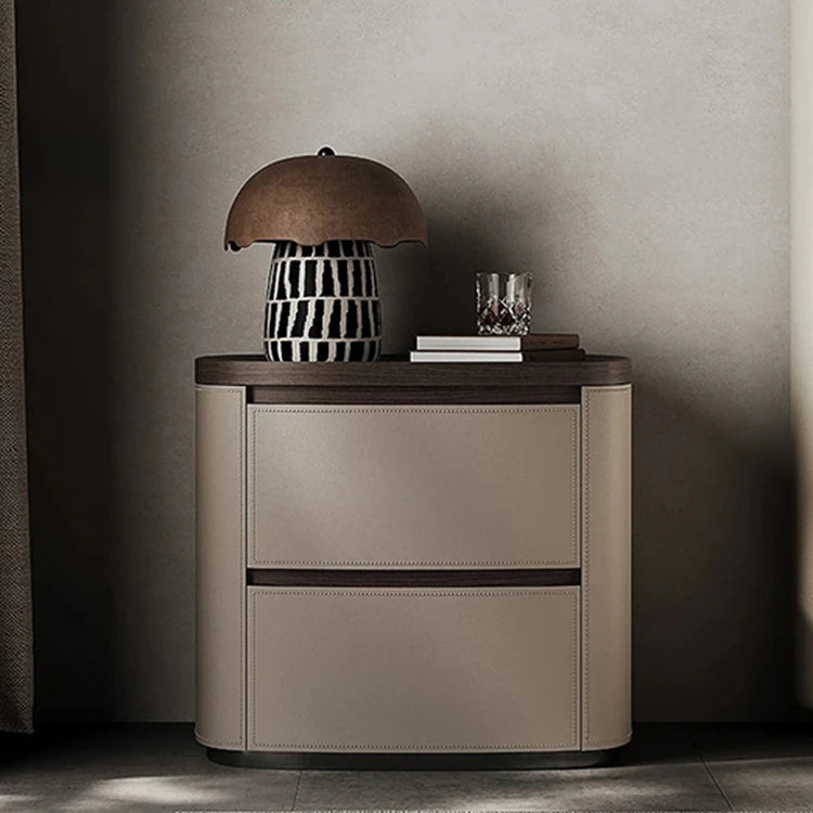 Elegant Bedside Cupboard with Sintered Stone Top and Synthetic Leather Finish - Modern Nightstand for Stylish Bedroom Decor fhx-4574