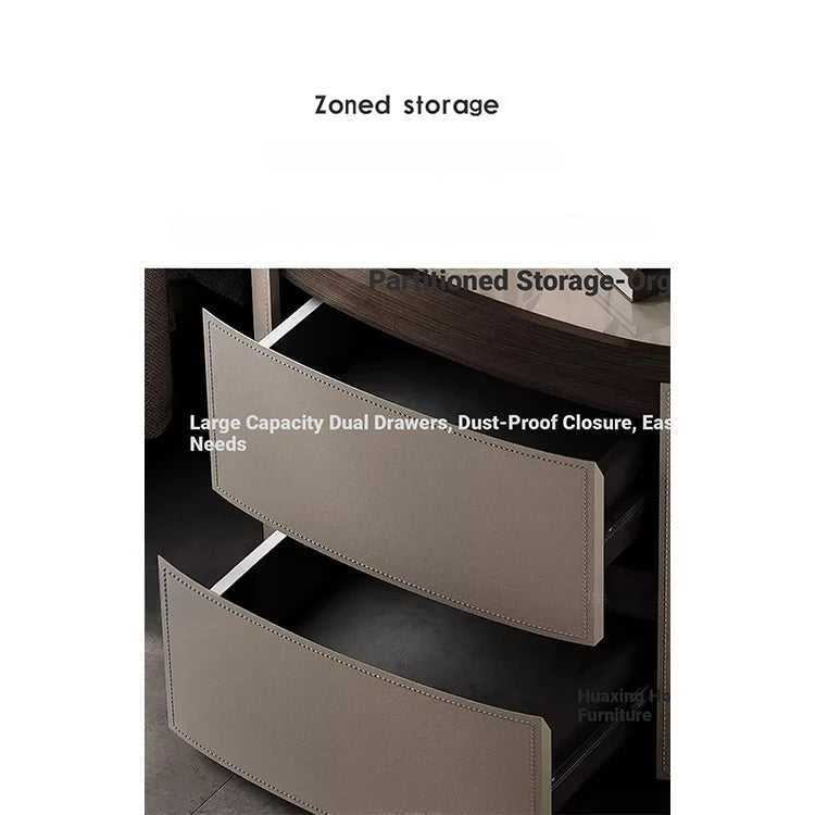 Elegant Bedside Cupboard with Sintered Stone Top and Synthetic Leather Finish - Modern Nightstand for Stylish Bedroom Decor fhx-4574