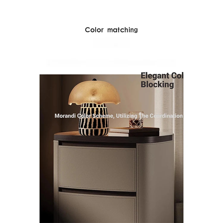 Elegant Bedside Cupboard with Sintered Stone Top and Synthetic Leather Finish - Modern Nightstand for Stylish Bedroom Decor fhx-4574