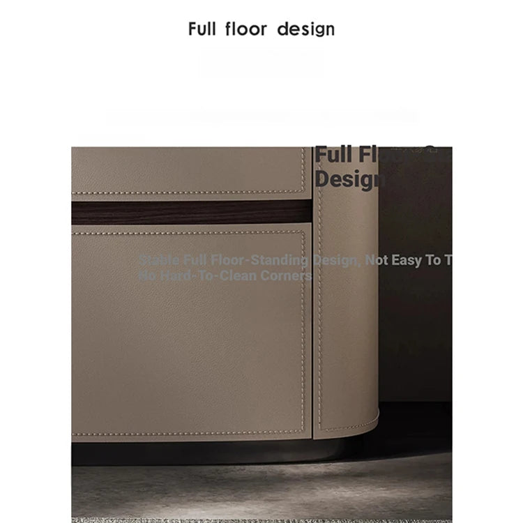 Elegant Bedside Cupboard with Sintered Stone Top and Synthetic Leather Finish - Modern Nightstand for Stylish Bedroom Decor fhx-4574
