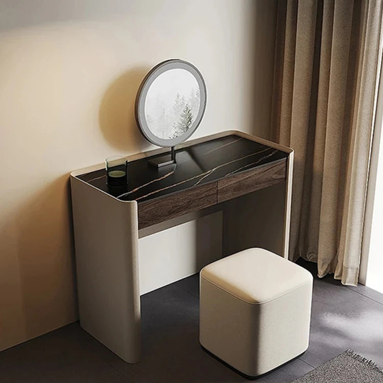Sleek Makeup Table with Sintered Stone Top and Synthetic Leather Finish – Elegant Vanity Desk for Modern Spaces fhx-4575