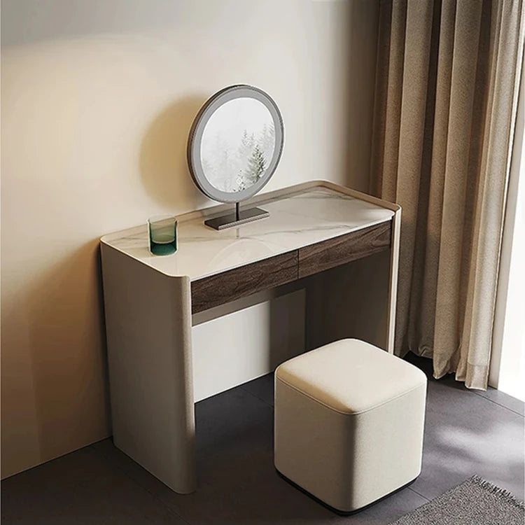 Sleek Makeup Table with Sintered Stone Top and Synthetic Leather Finish – Elegant Vanity Desk for Modern Spaces fhx-4575