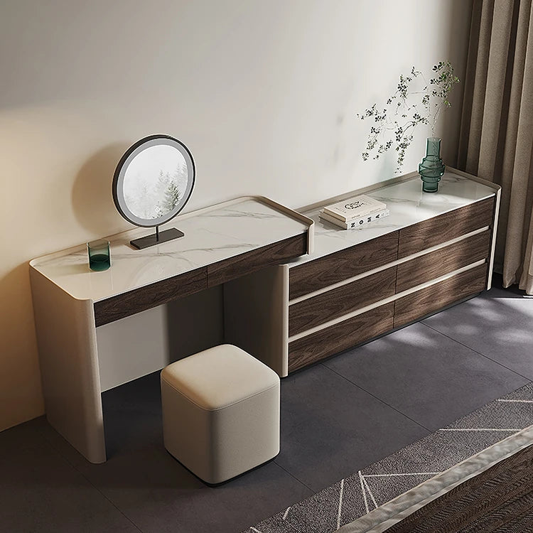 Modern Makeup Table with Sintered Stone Top and Synthetic Leather Finish - Elegant Vanity Desk for Chic Home Décor fhx-4577