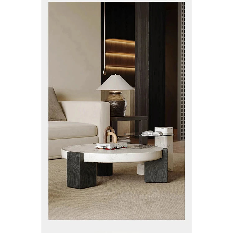Elegant Round Marble Coffee Table with Tempered Glass Top – Stylish Modern Home Furniture fjd-4680