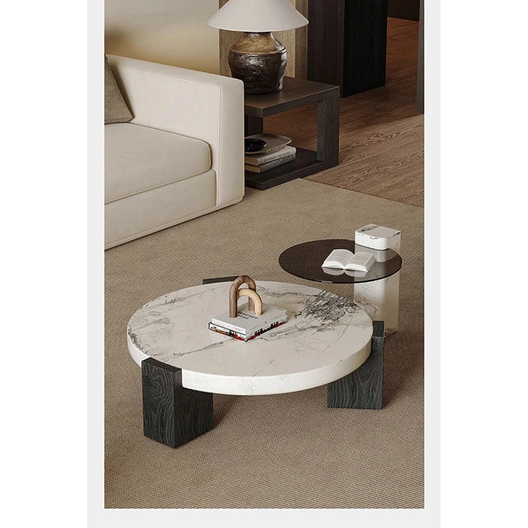 Elegant Round Marble Coffee Table with Tempered Glass Top – Stylish Modern Home Furniture fjd-4680