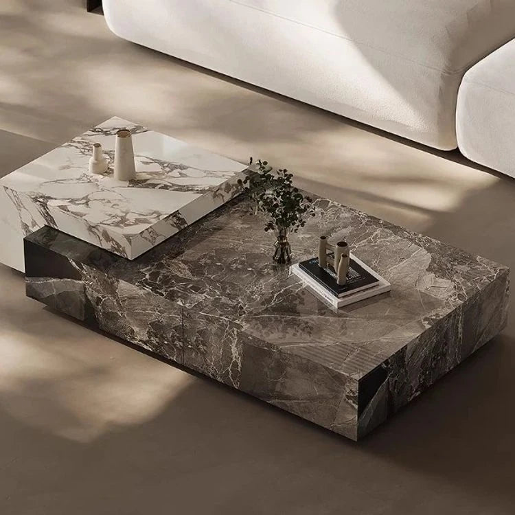 Stylish Sintered Stone Pine Coffee Table - Modern Design with Elegant Marble Finish fjd-4681