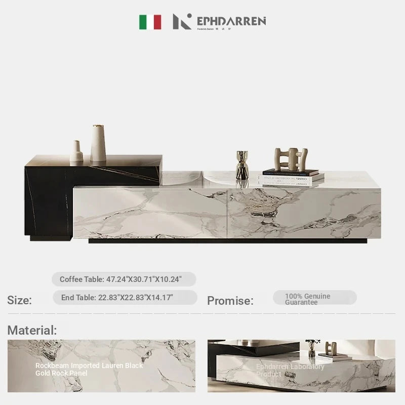Stylish Sintered Stone Pine Coffee Table - Modern Design with Elegant Marble Finish fjd-4681