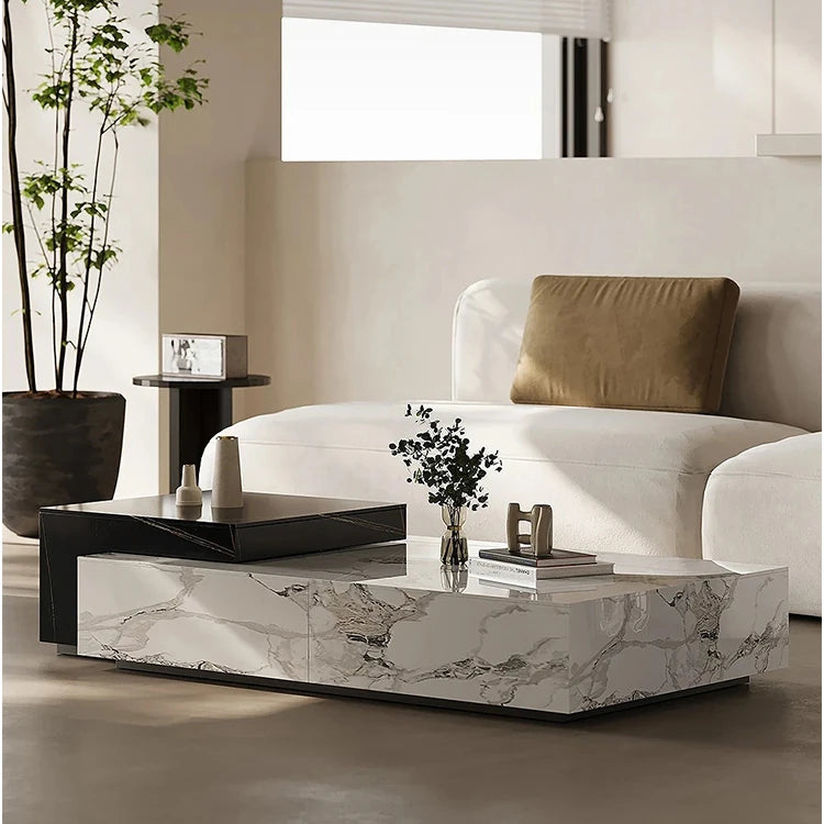 Stylish Sintered Stone Pine Coffee Table - Modern Design with Elegant Marble Finish fjd-4681