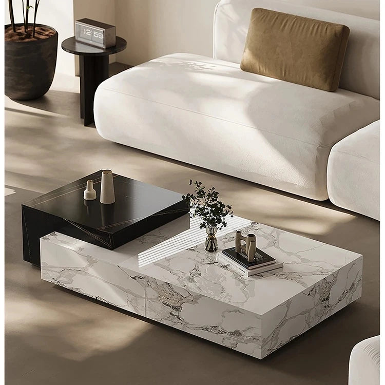 Stylish Sintered Stone Pine Coffee Table - Modern Design with Elegant Marble Finish fjd-4681