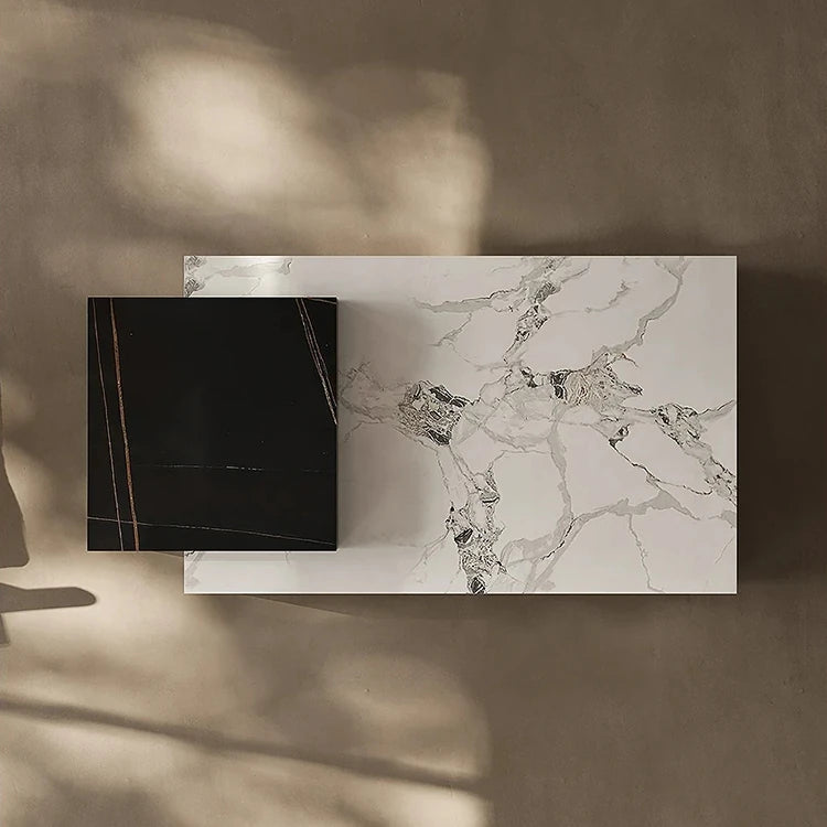 Stylish Sintered Stone Pine Coffee Table - Modern Design with Elegant Marble Finish fjd-4681