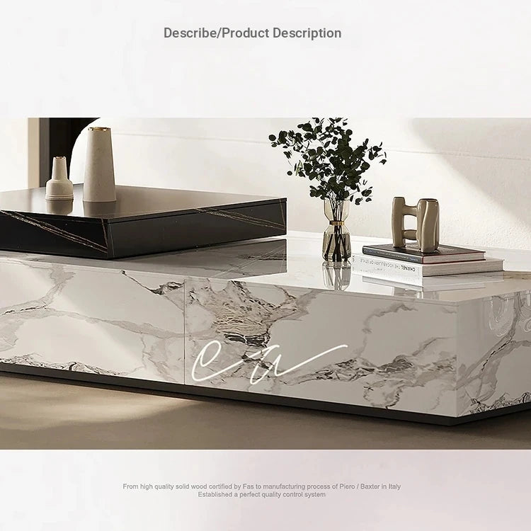 Stylish Sintered Stone Pine Coffee Table - Modern Design with Elegant Marble Finish fjd-4681