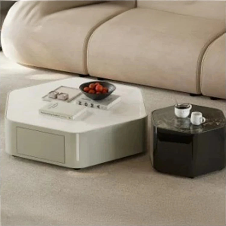 Stylish Stone Pine Coffee Table with Elegant Marble Finish – Modern Living Room Centerpiece fjd-4683