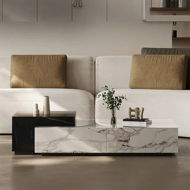 Stylish Stone Pine Coffee Table with Elegant Marble Finish – Modern Living Room Centerpiece fjd-4683