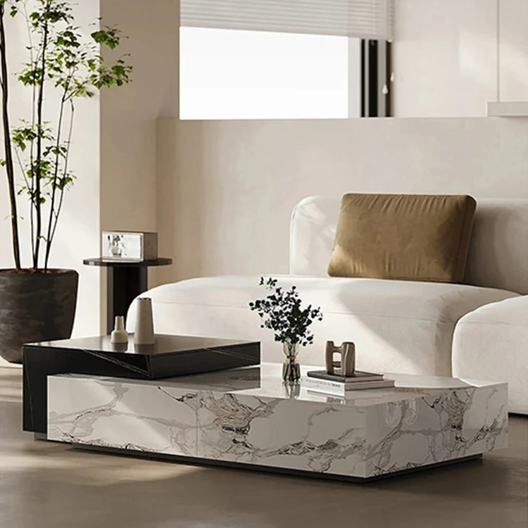 Stylish Stone Pine Coffee Table with Elegant Marble Finish – Modern Living Room Centerpiece fjd-4683