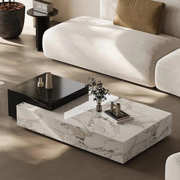 Stylish Stone Pine Coffee Table with Elegant Marble Finish – Modern Living Room Centerpiece fjd-4683