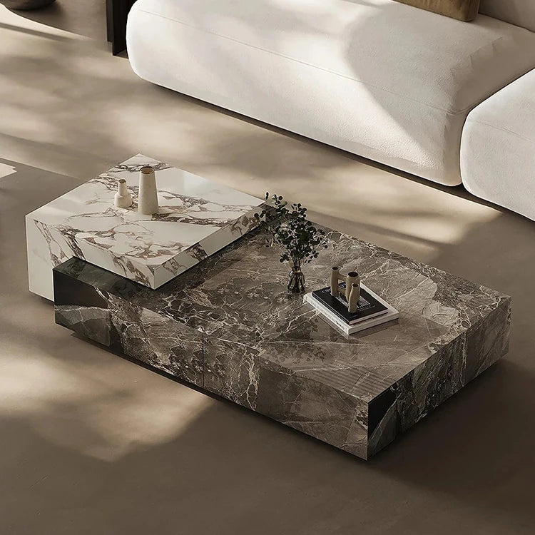 Stylish Stone Pine Coffee Table with Elegant Marble Finish – Modern Living Room Centerpiece fjd-4683