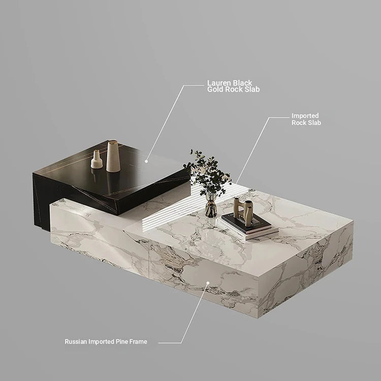 Stylish Stone Pine Coffee Table with Elegant Marble Finish – Modern Living Room Centerpiece fjd-4683