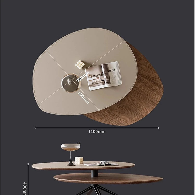 Modern Synthetic Leather Coffee Table with Stylish Dual-Tier Design and Metal Base - Perfect for Living Room Décor fjd-4684