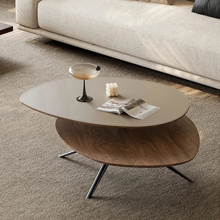 Modern Synthetic Leather Coffee Table with Stylish Dual-Tier Design and Metal Base - Perfect for Living Room Décor fjd-4684