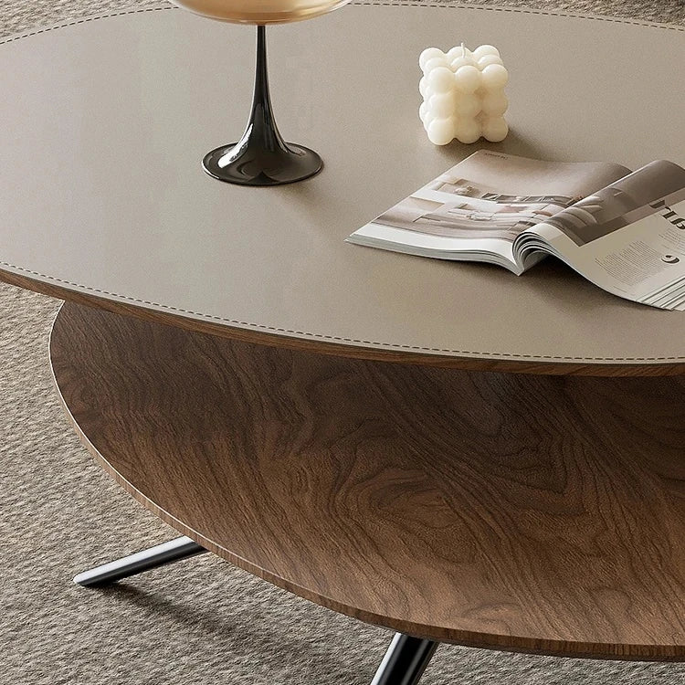 Modern Synthetic Leather Coffee Table with Stylish Dual-Tier Design and Metal Base - Perfect for Living Room Décor fjd-4684