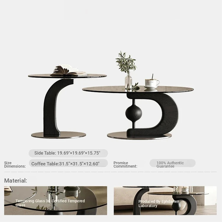 Stylish Tempered Glass Coffee Table Set with Ash Wood and Stainless Steel Base - Modern Living Room Accent Furniture fjd-4688