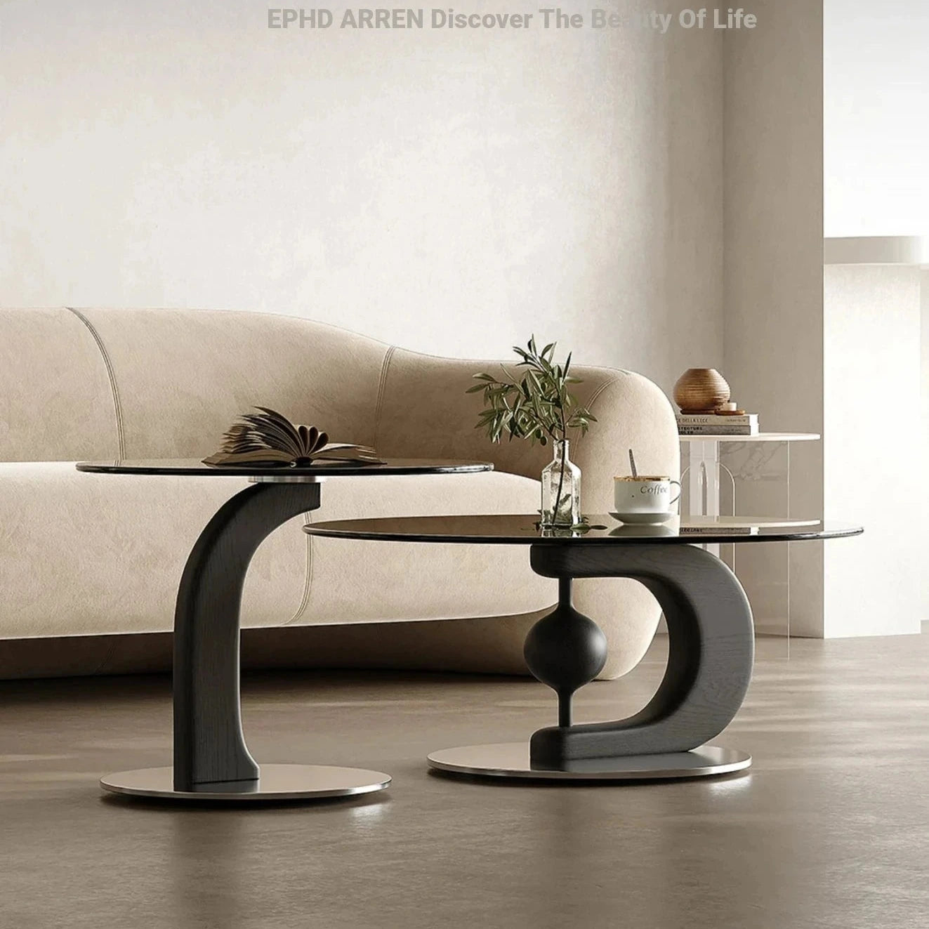 Stylish Tempered Glass Coffee Table Set with Ash Wood and Stainless Steel Base - Modern Living Room Accent Furniture fjd-4688