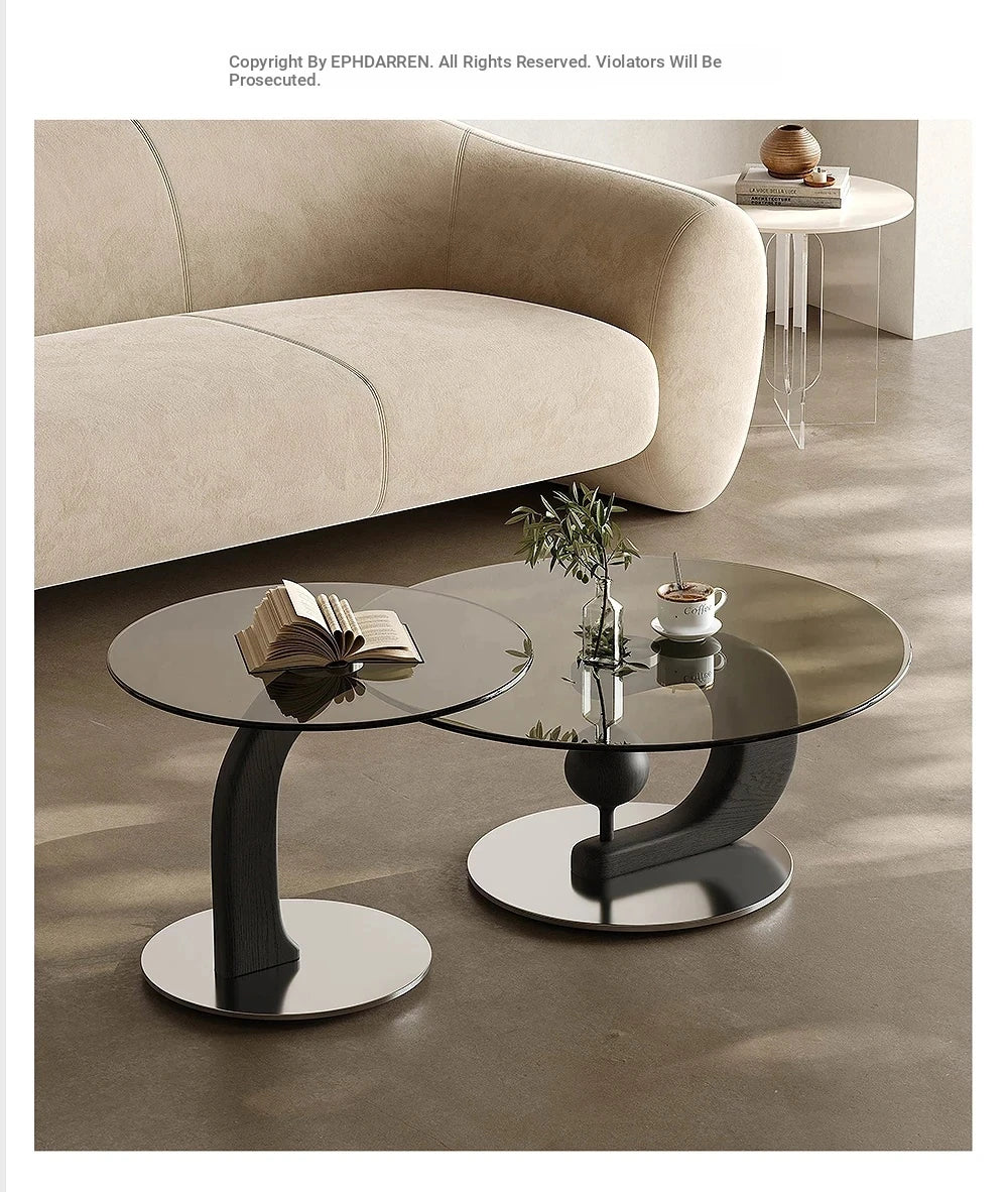 Stylish Tempered Glass Coffee Table Set with Ash Wood and Stainless Steel Base - Modern Living Room Accent Furniture fjd-4688
